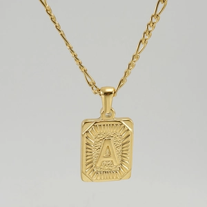Collier maille Figaro en acier inoxydable doré 18K avec pendentif lettre A pour homme