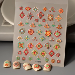 Stickers Ongles 5D Relief Mandala Bohème Motifs Géométriques Étanche Manucure DIY Décalcomanies Accessoires Élégants