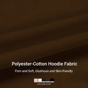 Close-up of thick dark brown polyester-cotton hoodie fabric with soft ribbed texture