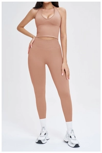 Ensemble de yoga sans couture terre avec soutien-gorge dos nu et legging taille haute