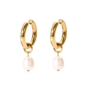 Boucles d'oreilles créoles dorées avec pendentifs élégants en perles d'eau douce baroques