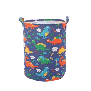 Blue dinosaur storage basket with handles for laundry and toy organization