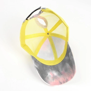Tie-dye ponytail baseball cap with breathable mesh and adjustable back closure