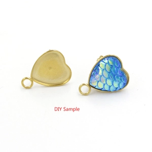 DIY gold-plated stainless steel heart earring studs with scale texture inlay