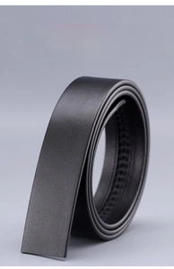 Detail of high-quality Italian top-layer cowhide leather belt with natural grain texture