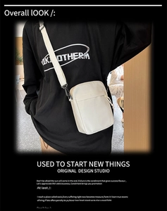 Minimalist white crossbody bag shown in a professional editorial style on a model