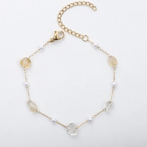 18K gold plated bracelet featuring irregular natural stones and elegant white pearls