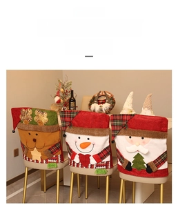 Three-piece Christmas chair covers set featuring reindeer, snowman and Santa Claus motifs