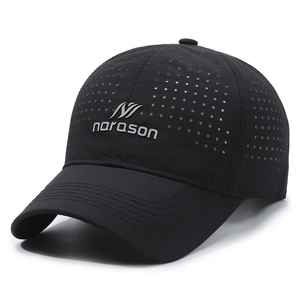Lightweight breathable black mesh baseball cap with laser-cut holes and narason logo