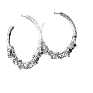 Sparkling silver hoop earrings with textured metal sequins and minimalist round design