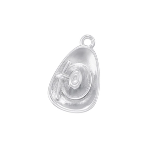 Close-up of a silver avocado metal pendant with 3D texture and polished finish