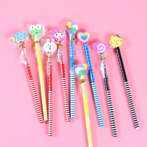 Crayons en Bois HB avec Gommes 3D Mignonnes Design à Rayures et Pois pour Enfants Étudiants Écriture Fournitures Scolaires Cadeau