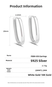 Detailed dimensions of S925 sterling silver U-shaped hoop earrings 20mm x 2.2mm size