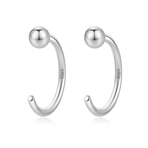 Minimalist S925 sterling silver C-shaped ball stud earrings with polished mirror finish