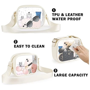 Transparent crossbody bag made of TPU and leather, waterproof with large capacity storage