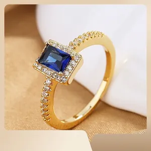 Luxury Rectangle Zircon Ring Copper Emerald Cut Halo Engagement Jewelry For Women Fashion Finger Accessory