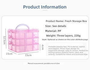 Three-layer pink storage box with white handle for jewelry and accessories organization