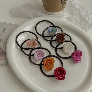 Rosenblumen Haargummis Harz Floral Elastische Haarbänder Elegante Pferdeschwanzhalter Für Frauen Mädchen Süßer Haarschmuck