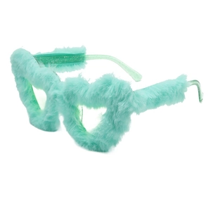Fashionable mint green fuzzy heart sunglasses for party and novelty events wear