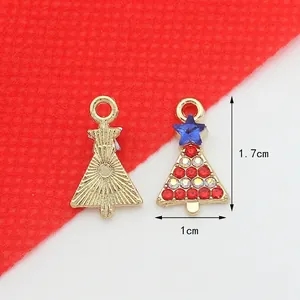 Christmas tree alloy pendant with red crystals and blue star details for DIY jewelry