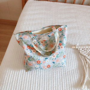 Floral Canvas Tote Bag Cotton Mini Handbag With Zipper Retro Small Casual Lunch Bag For Women