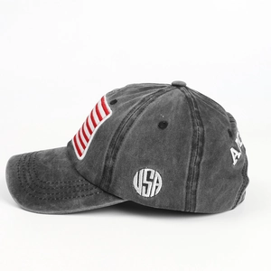 Cappello vintage in cotone lavato con bandiera americana e ricamo USA di qualità