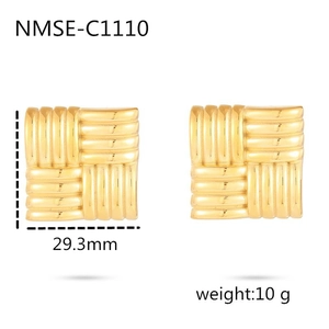 Minimalist square golden woven metal earrings for women with a textured polished finish