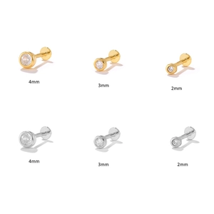 Detail showing 2mm to 4mm zirconia stone sizes on silver and gold cartilage studs
