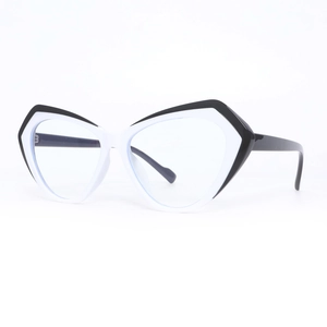 Modern cat eye anti-blue light glasses with black and white floral pattern frames