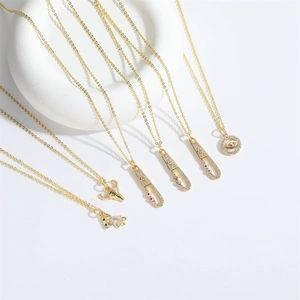 Retro evil eye pendant necklace in gold finish with minimalist geometric charms set