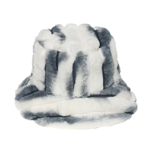 Bob en fausse fourrure pelucheuse avec rayures tie-dye gris et blanc pour l'hiver