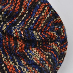 Close-up of thick multi-color knit fabric texture with soft warm fleece lining