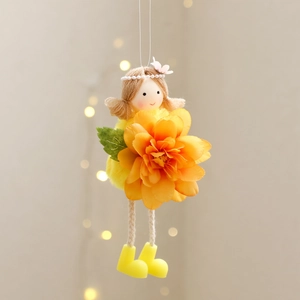 Handmade Easter floral doll ornament in orange and yellow for spring party decoration