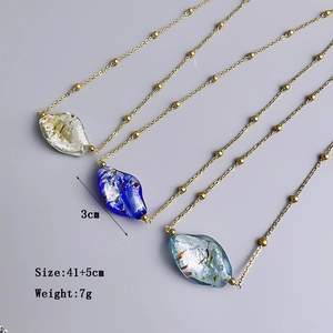 Irregular Glass Pendant Necklace Minimalist Stainless Steel Bead Chain Gold Plated Foil Inlay Fashion Jewelry Women