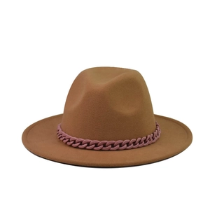 Chapeau Fedora Feutre Laine Large Bord Calotte Plate Décoration Chaîne Plastique Rétro Western Jazz Pour Femmes Hommes Enfants