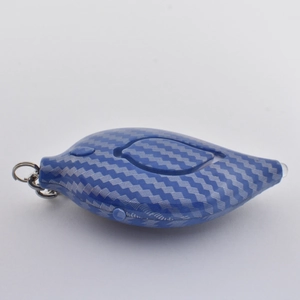 Blue personal alarm with carbon fiber texture leaf shape and durable metal keyring