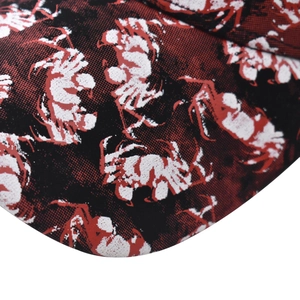Baseball cap with red crab pattern and plaid texture on the brim, casual fashion style