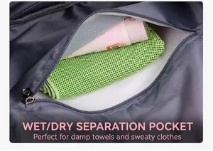 Close-up detail of the internal dry and wet separation compartment for towels