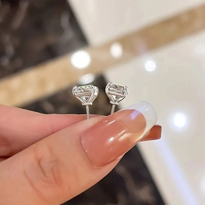 Classic silver square zircon stud earrings with radiant cut stones in a four-prong setting