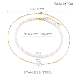 Detailed size specifications for stainless steel pearl layered necklace set