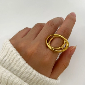 Minimalist 316L Stainless Steel Double Layer Open Ring For Women 18K Gold Plated Geometric Geometric Finger Jewelry Gift