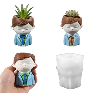 Little Boy In Suit Silicone Mold For DIY Succulent Flower Pot Pen Holder Candle Making Resin Gypsum Crafts Ornament