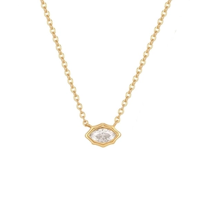 Golden necklace with marquise-cut zircon pendant in a vintage wave-edge setting