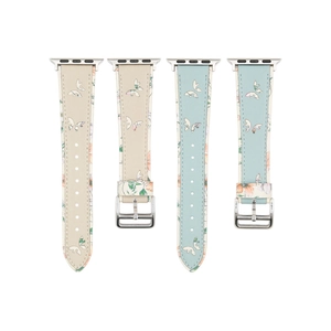 Bracelet de montre en cuir imprimé papillon élégant pour Apple Watch compatible