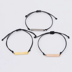Minimalist Woven Cord Bracelet With 304 Stainless Steel Oval Bar Geometric Adjustable Jewelry