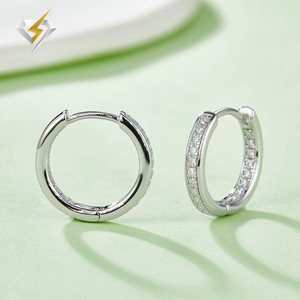 Elegant 925 sterling silver moissanite hoop earrings with pavé set side diamonds