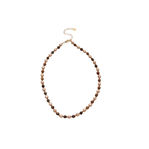 Tiger eye beaded necklace with faceted brown stones and golden lobster clasp closure