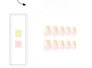 Detailed top view of 10-piece light pink and yellow French tip press-on nails
