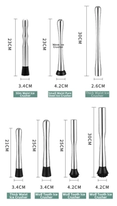 Comparison of stainless steel cocktail muddlers with spiked heads and various sizes