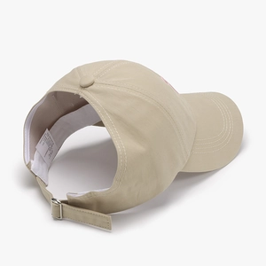 Beige ponytail baseball cap with bow embroidery and adjustable metal buckle back view